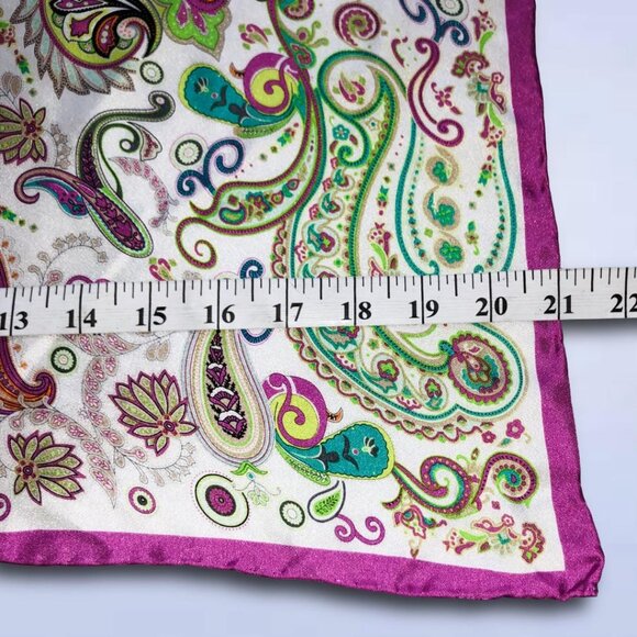 Codello Pink Paisley 100% Silk Scarf | Vibrant Boho Floral 21"x21" - Picture 5 of 12